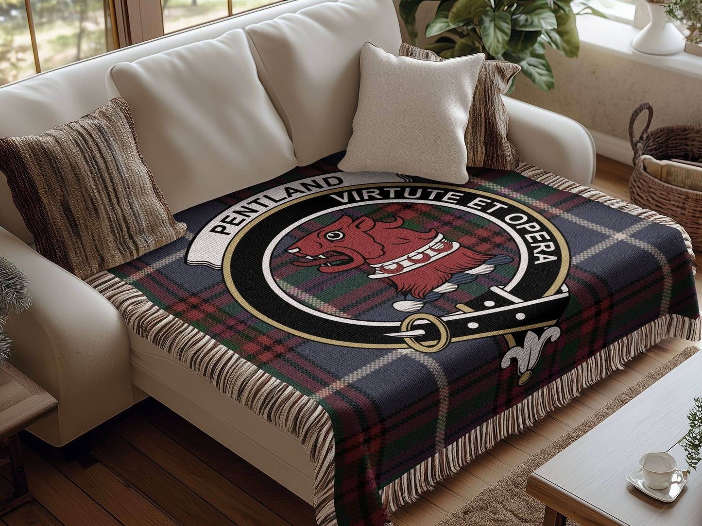 Pentland Clan Crest Tartan Scottish Woven Blanket - Celtic Ancestry Gifts