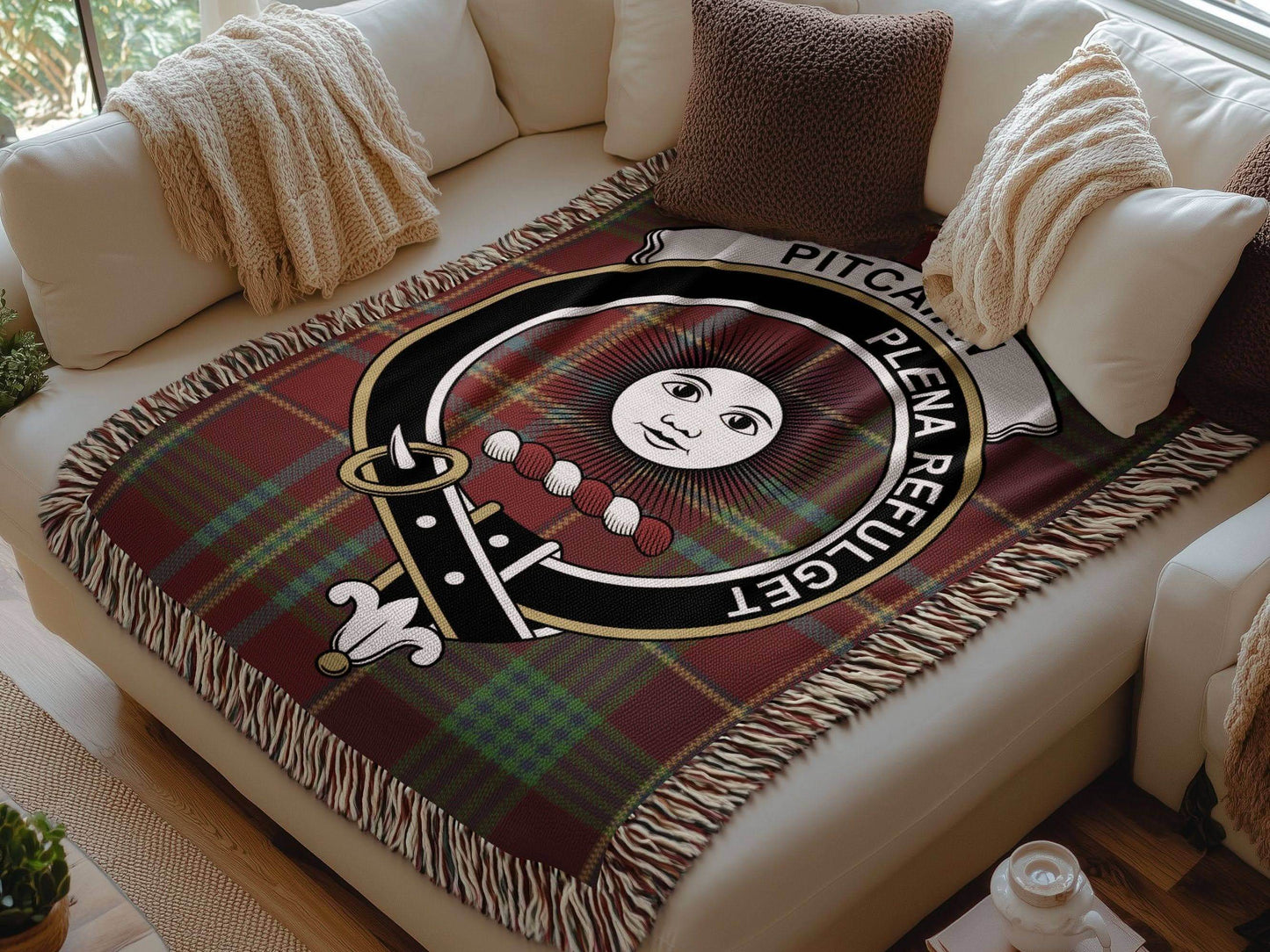 Pitcairn Clan Crest Tartan Scottish Woven Blanket - Celtic Ancestry Gifts