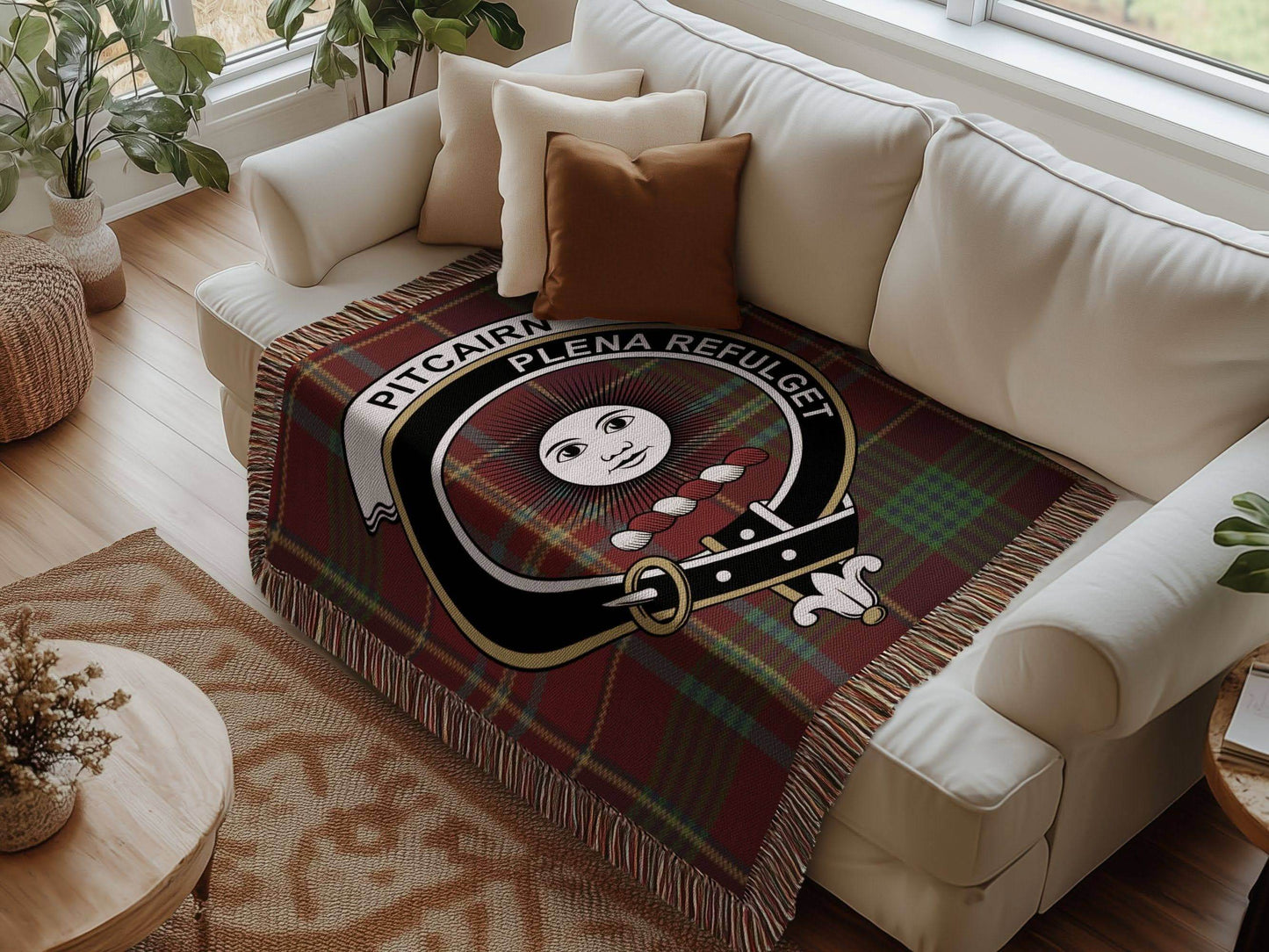 Pitcairn Clan Crest Tartan Scottish Woven Blanket - Celtic Ancestry Gifts