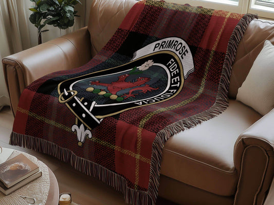 Primrose Clan Crest Scottish Heritage Woven Blanket - Celtic Ancestry Gifts
