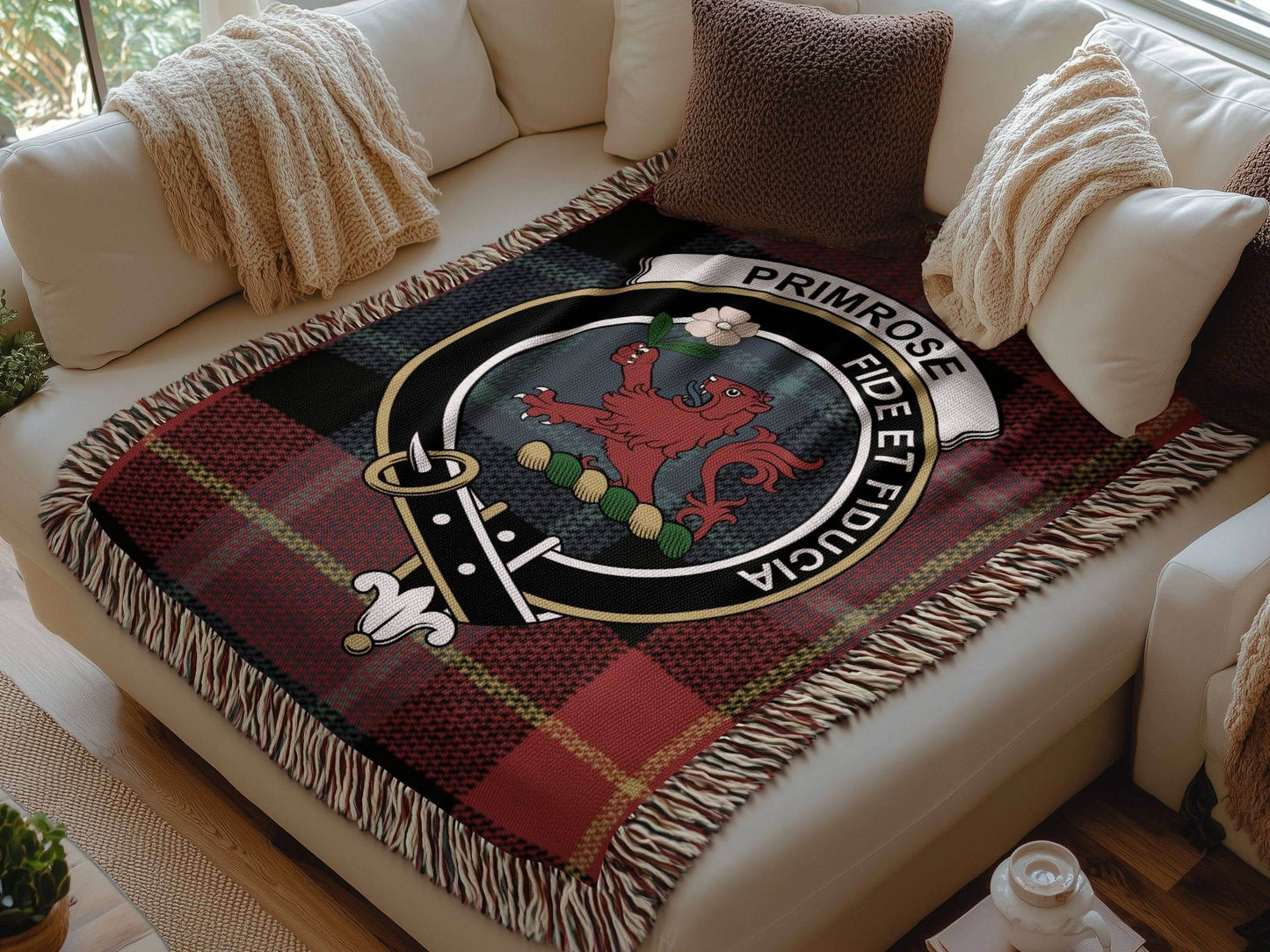 Primrose Clan Crest Scottish Heritage Woven Blanket - Celtic Ancestry Gifts
