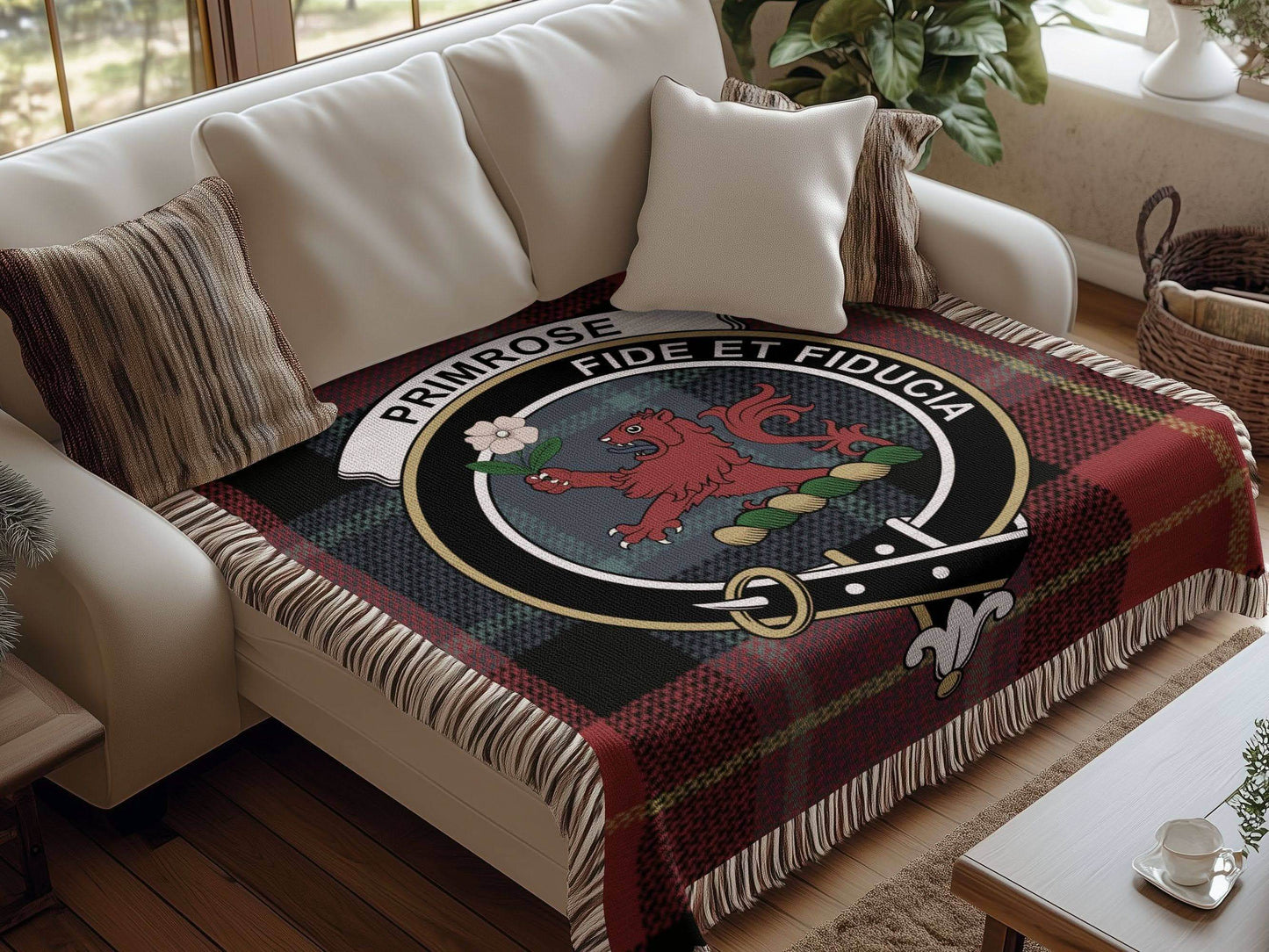 Primrose Clan Crest Scottish Heritage Woven Blanket - Celtic Ancestry Gifts