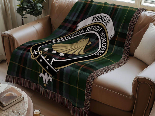 Pringle Clan Crest Tartan Scottish Woven Blanket - Celtic Ancestry Gifts