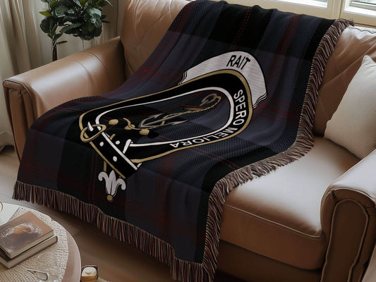 Rait Clan Crest Tartan Scottish Woven Blanket - Celtic Ancestry Gifts