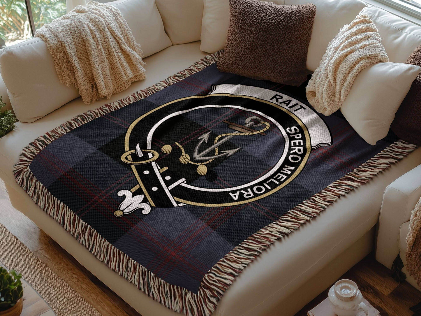 Rait Clan Crest Tartan Scottish Woven Blanket - Celtic Ancestry Gifts