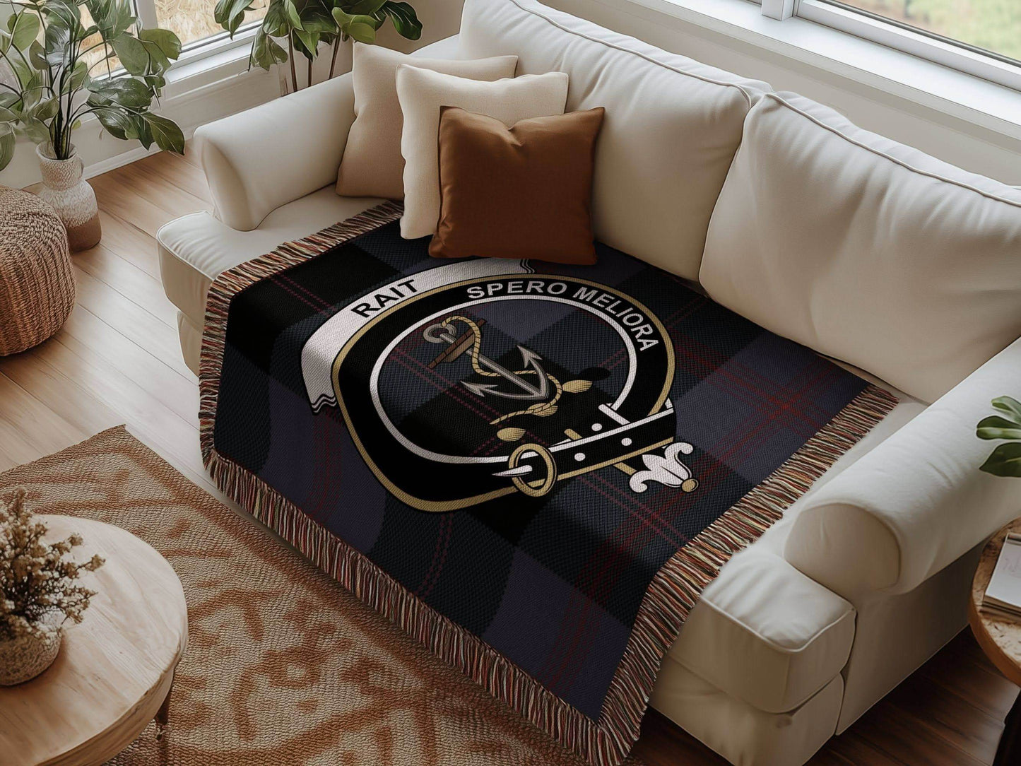 Rait Clan Crest Tartan Scottish Woven Blanket - Celtic Ancestry Gifts