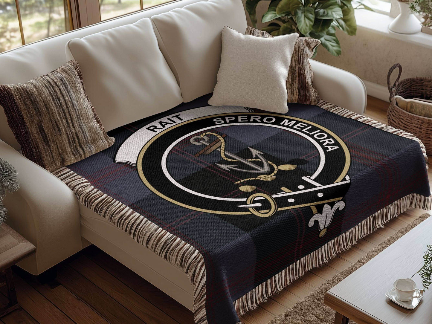 Rait Clan Crest Tartan Scottish Woven Blanket - Celtic Ancestry Gifts
