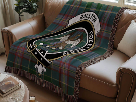 Ralston Clan Crest Tartan Scottish Woven Blanket - Celtic Ancestry Gifts