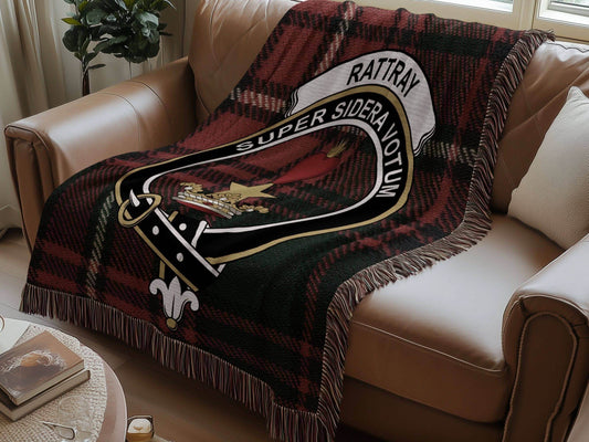 Rattray Clan Crest Tartan Scottish Woven Blanket - Celtic Ancestry Gifts