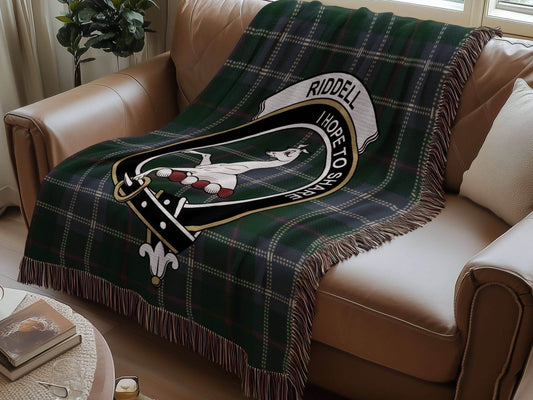 Riddell Clan Crest Tartan Scottish Woven Blanket - Celtic Ancestry Gifts