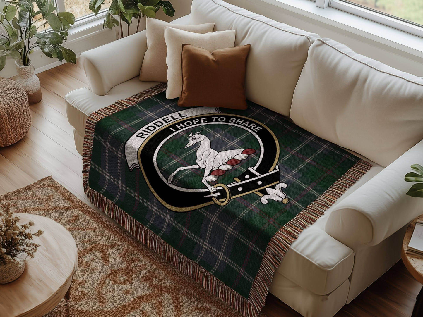 Riddell Clan Crest Tartan Scottish Woven Blanket - Celtic Ancestry Gifts