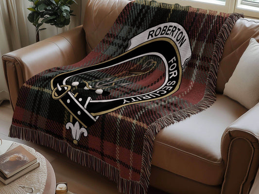 Roberton Clan Crest Tartan Scottish Woven Blanket - Celtic Ancestry Gifts