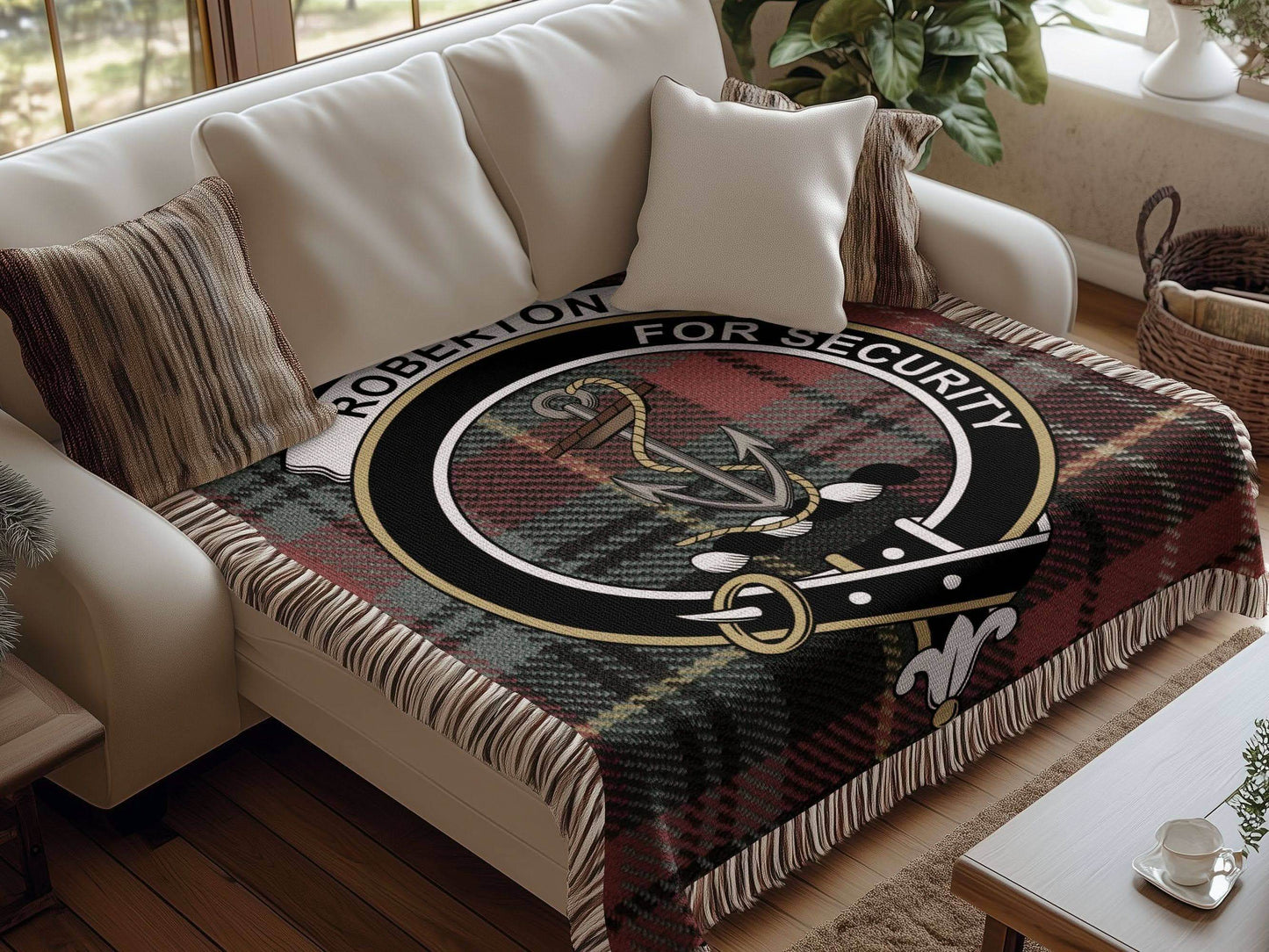 Roberton Clan Crest Tartan Scottish Woven Blanket - Celtic Ancestry Gifts