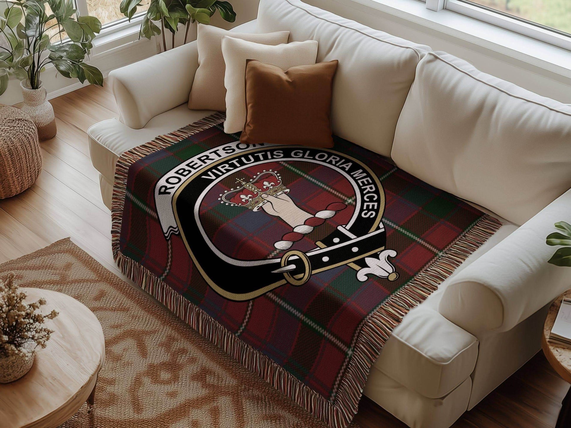 Robertson Clan Crest Tartan Scottish Woven Blanket - Celtic Ancestry Gifts