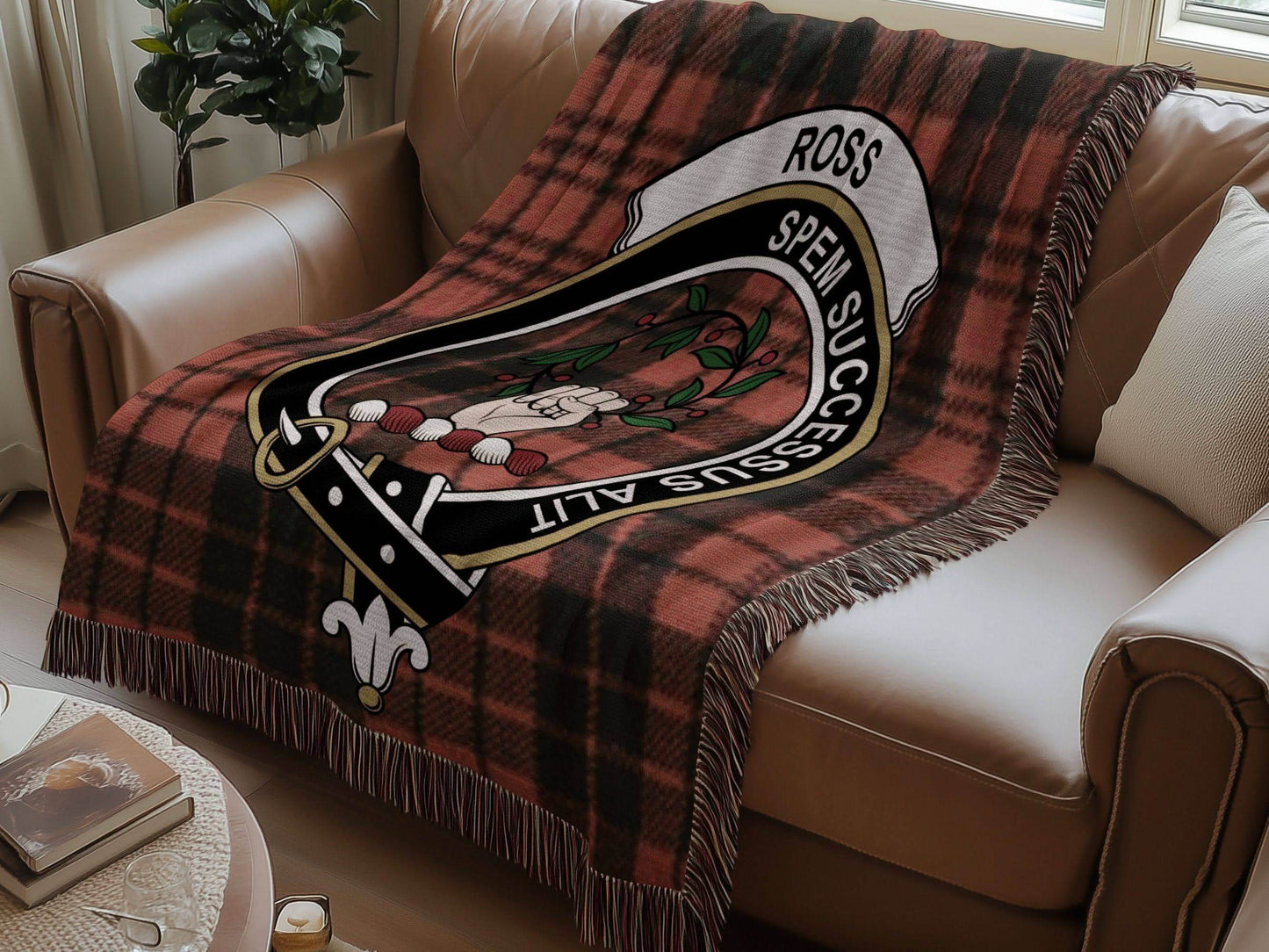 Ross Clan Crest Tartan Scottish Woven Blanket - Celtic Ancestry Gifts