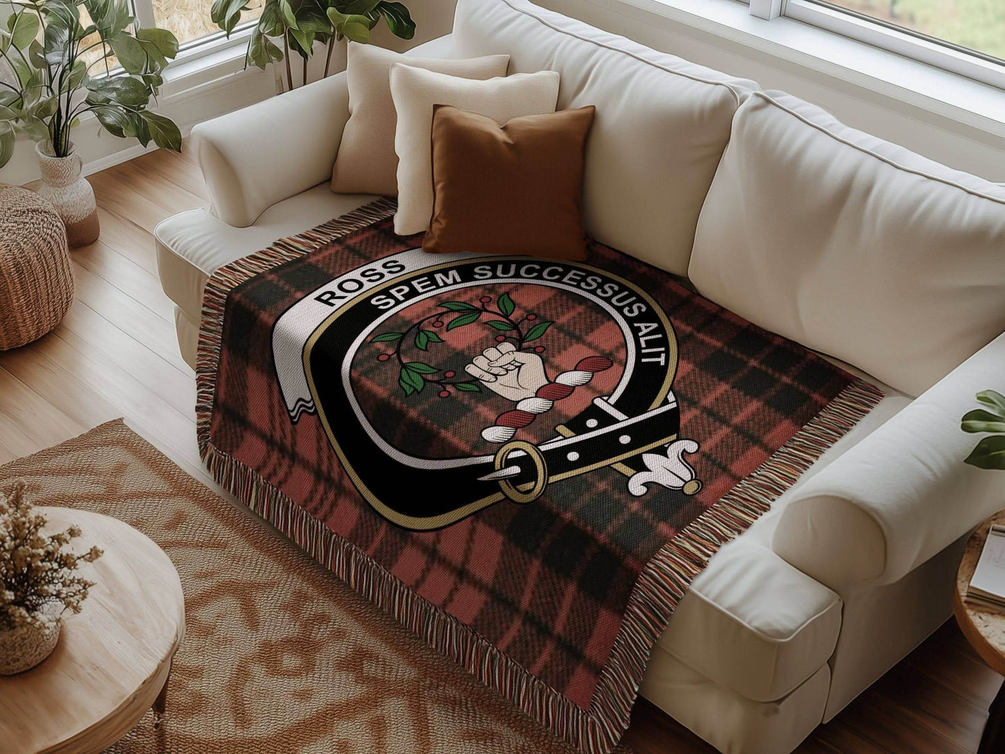Ross Clan Crest Tartan Scottish Woven Blanket - Celtic Ancestry Gifts