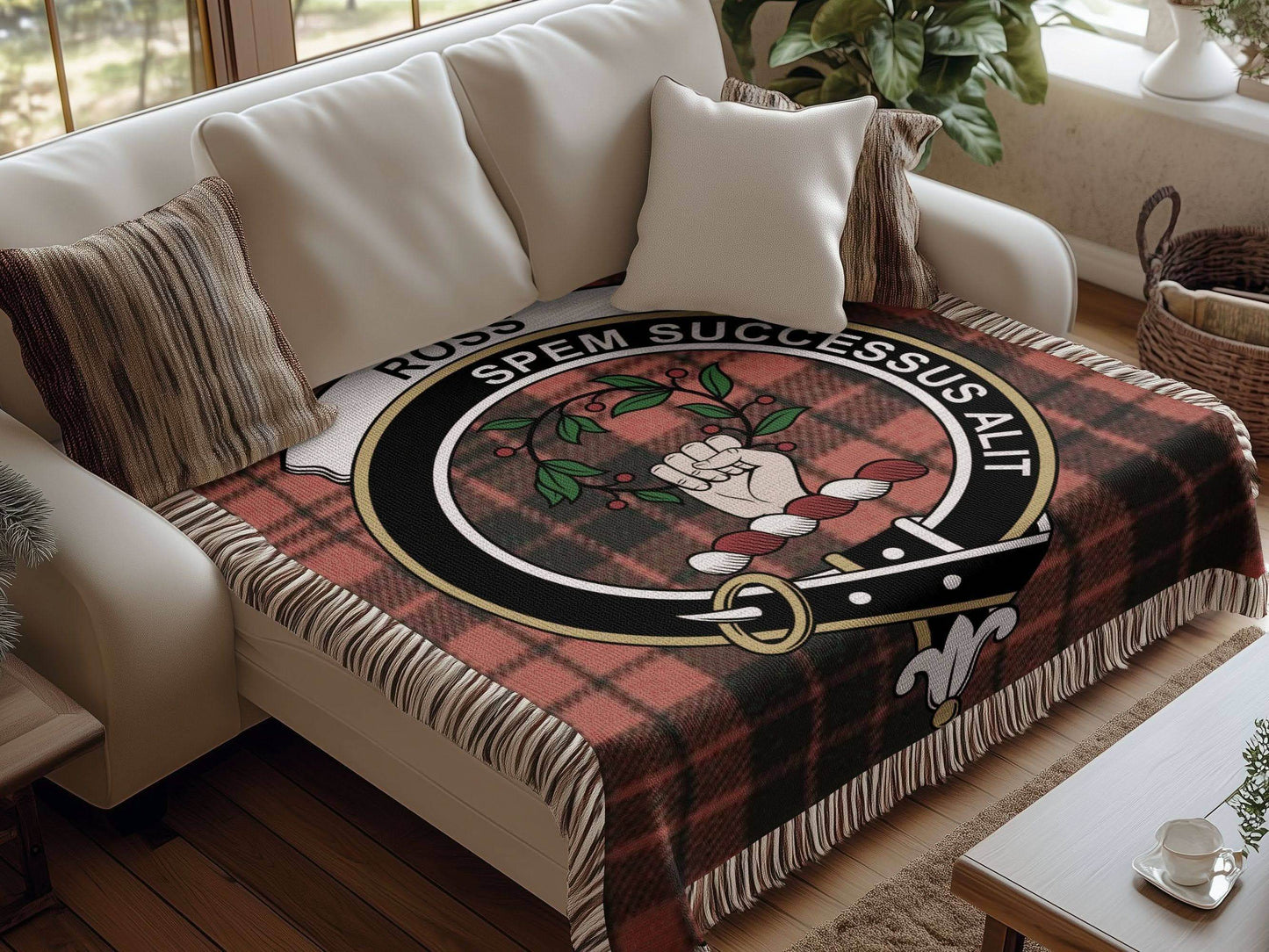 Ross Clan Crest Tartan Scottish Woven Blanket - Celtic Ancestry Gifts
