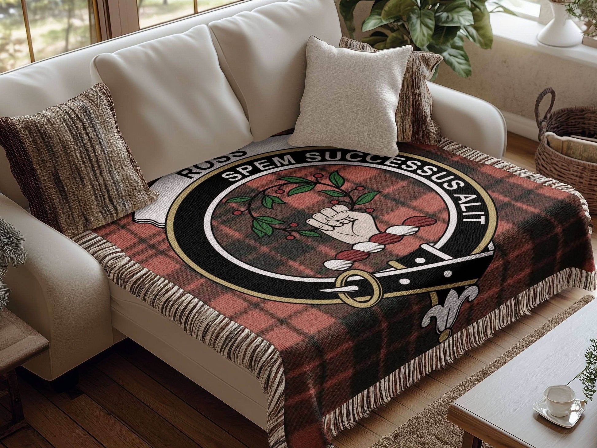 Ross Clan Crest Tartan Scottish Woven Blanket - Celtic Ancestry Gifts