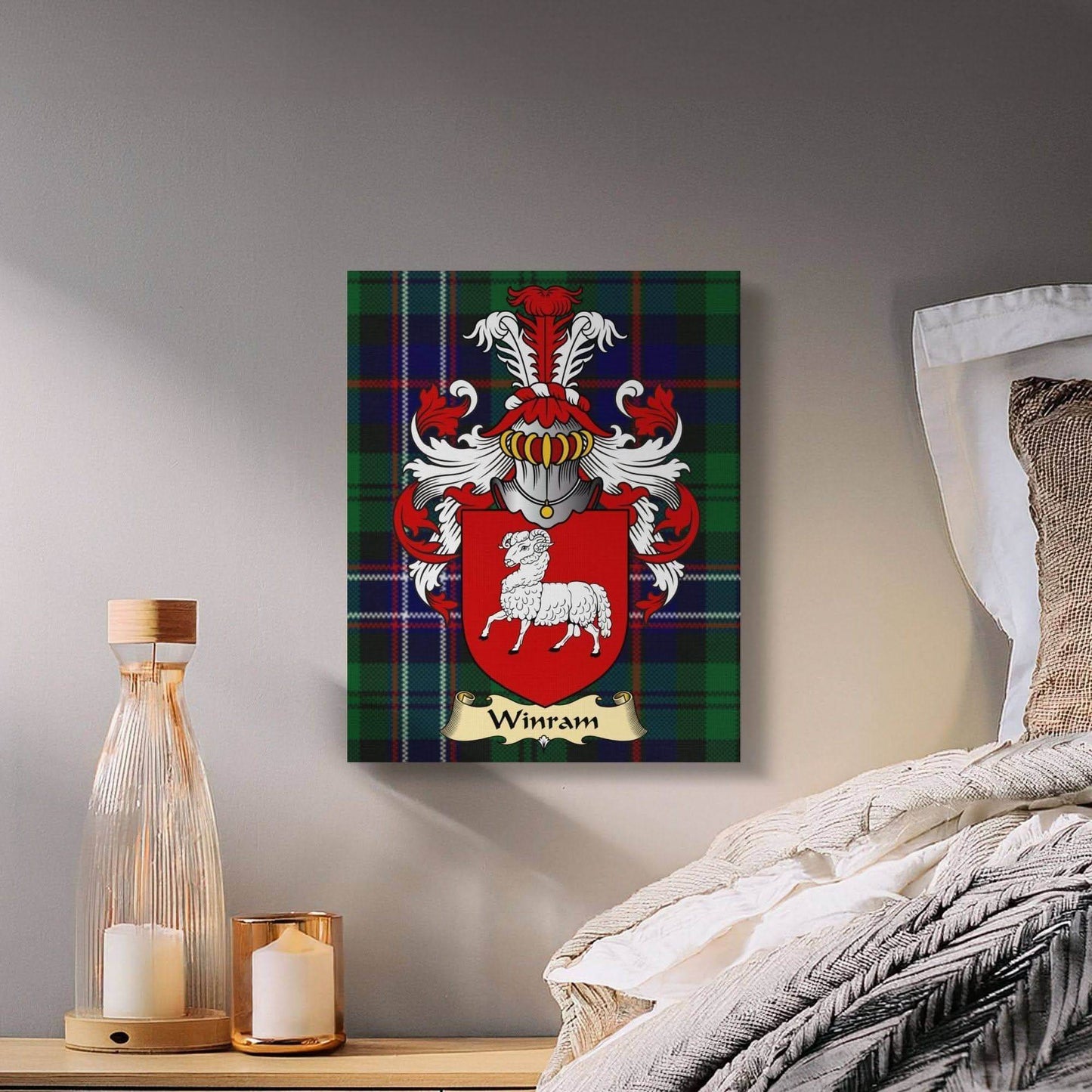 Winram Clan Coat of Arms Tartan Canvas Wrap - Celtic Ancestry Gifts