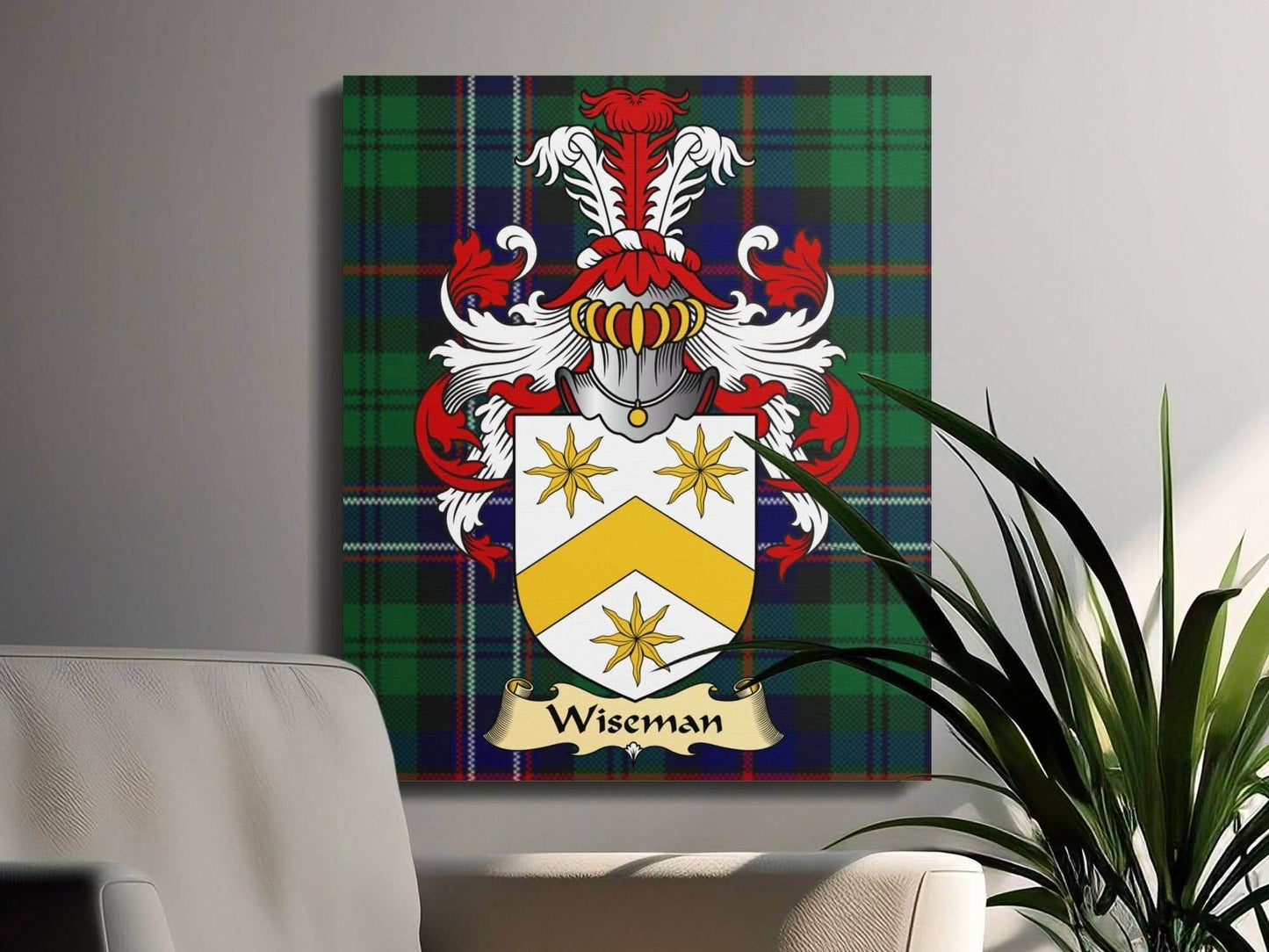 Wiseman Clan Coat of Arms Tartan Canvas Wrap - Celtic Ancestry Gifts