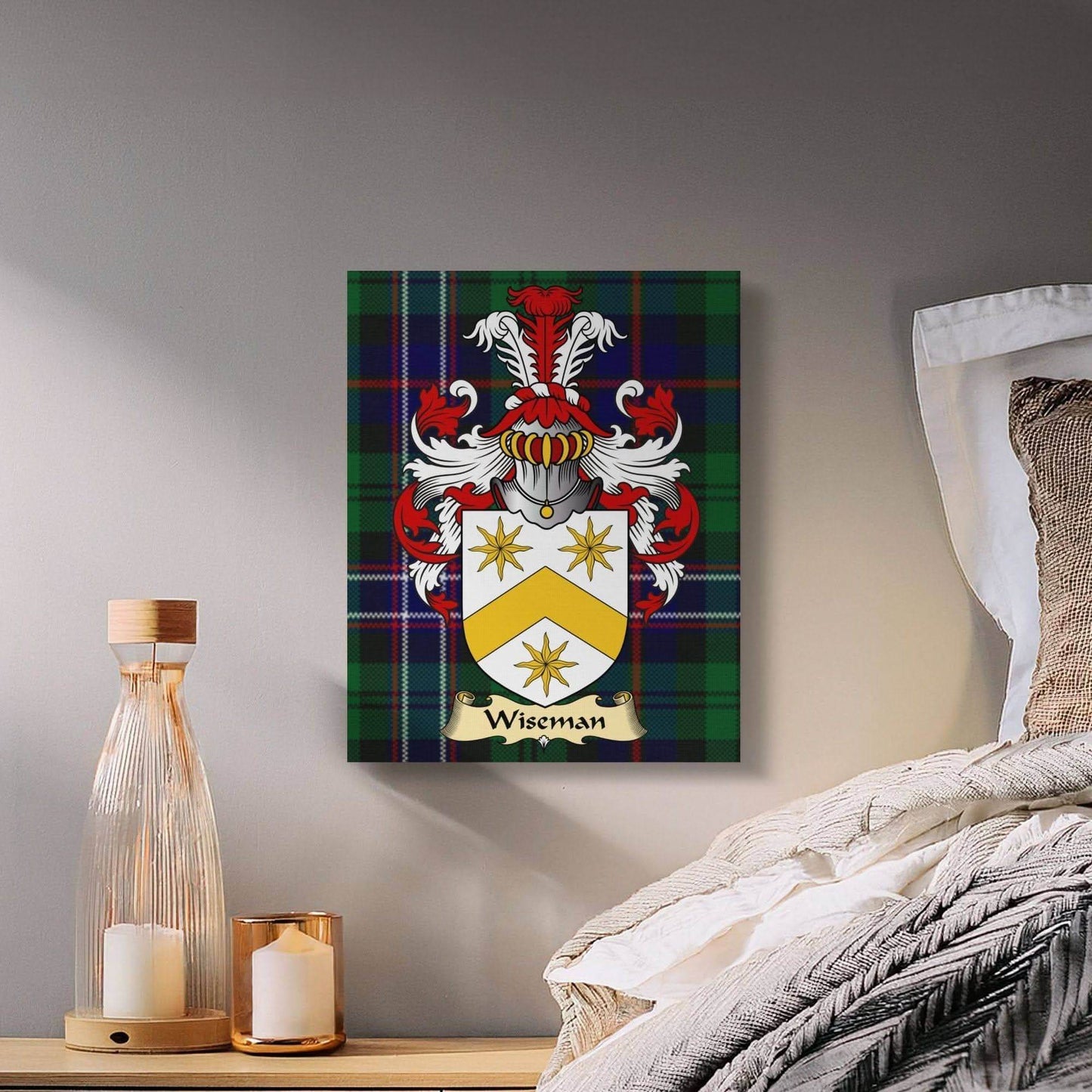 Wiseman Clan Coat of Arms Tartan Canvas Wrap - Celtic Ancestry Gifts