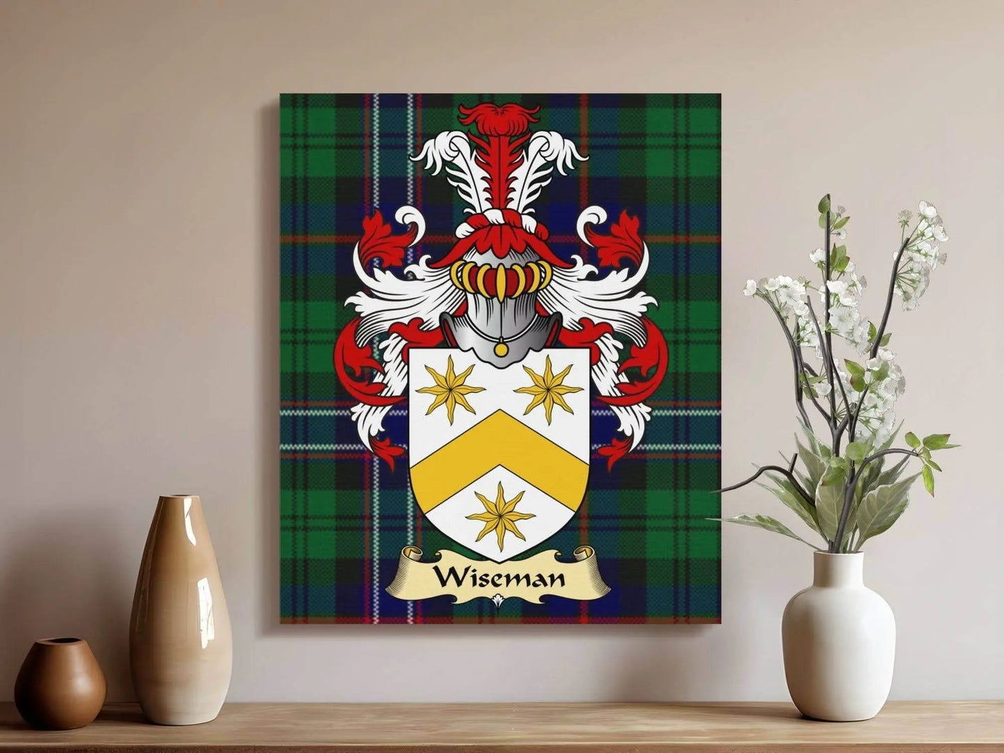 Wiseman Clan Coat of Arms Tartan Canvas Wrap - Celtic Ancestry Gifts