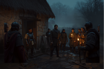 Historical illustration of William Wallace being captured by armed men at Robroyston near Glasgow on 5 August 1305