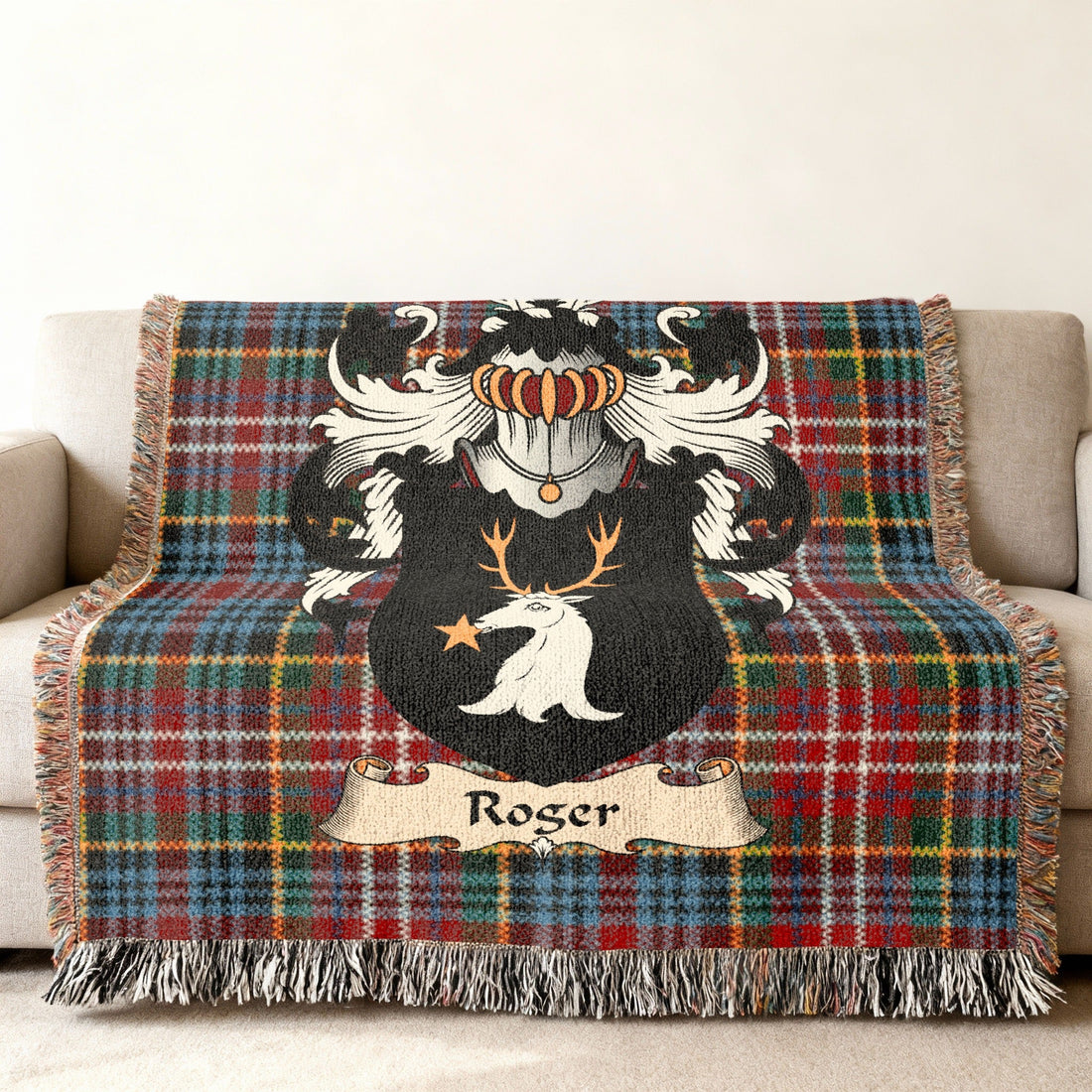Roger surname heritage design on a woven blanket