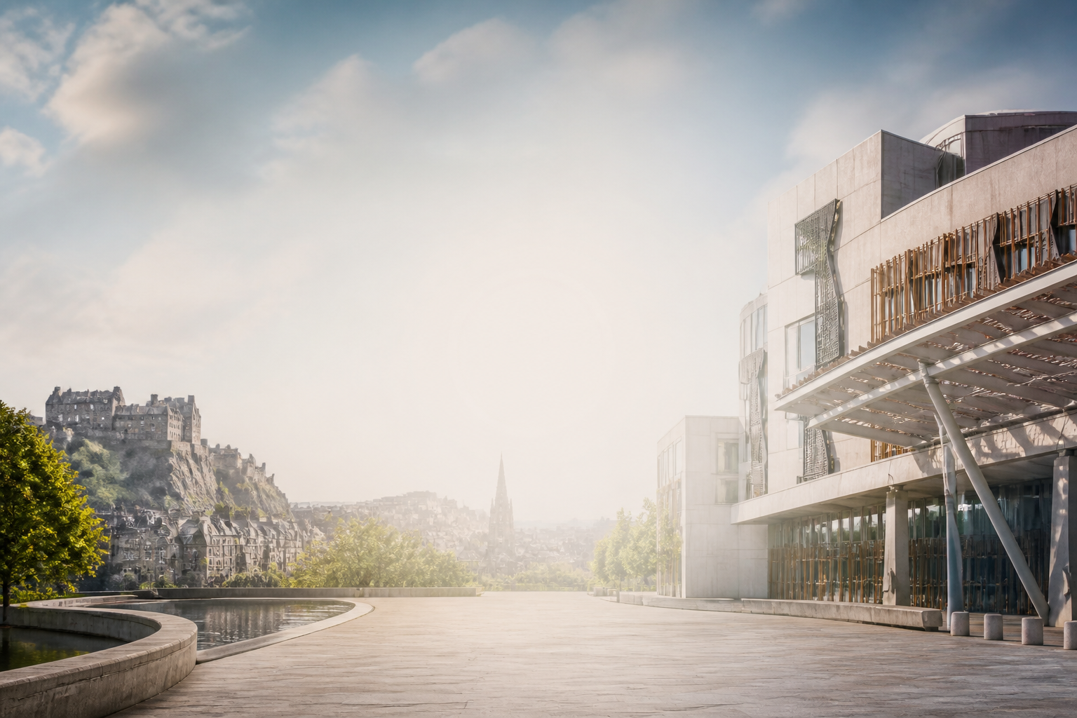 The modern Scottish Parliament building, marking devolution and its reconvening in 1999.