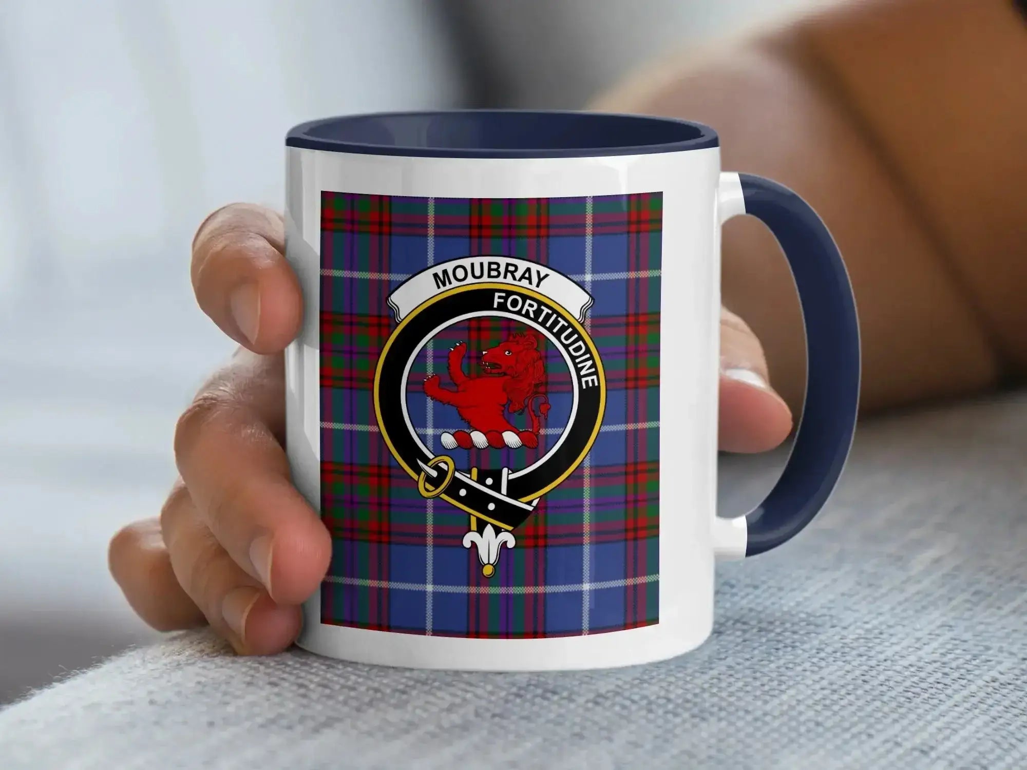 Moubray family name history and Norman origins, Moubray Clan Scottish Tartan Mug from Celtic Ancestry Gifts.