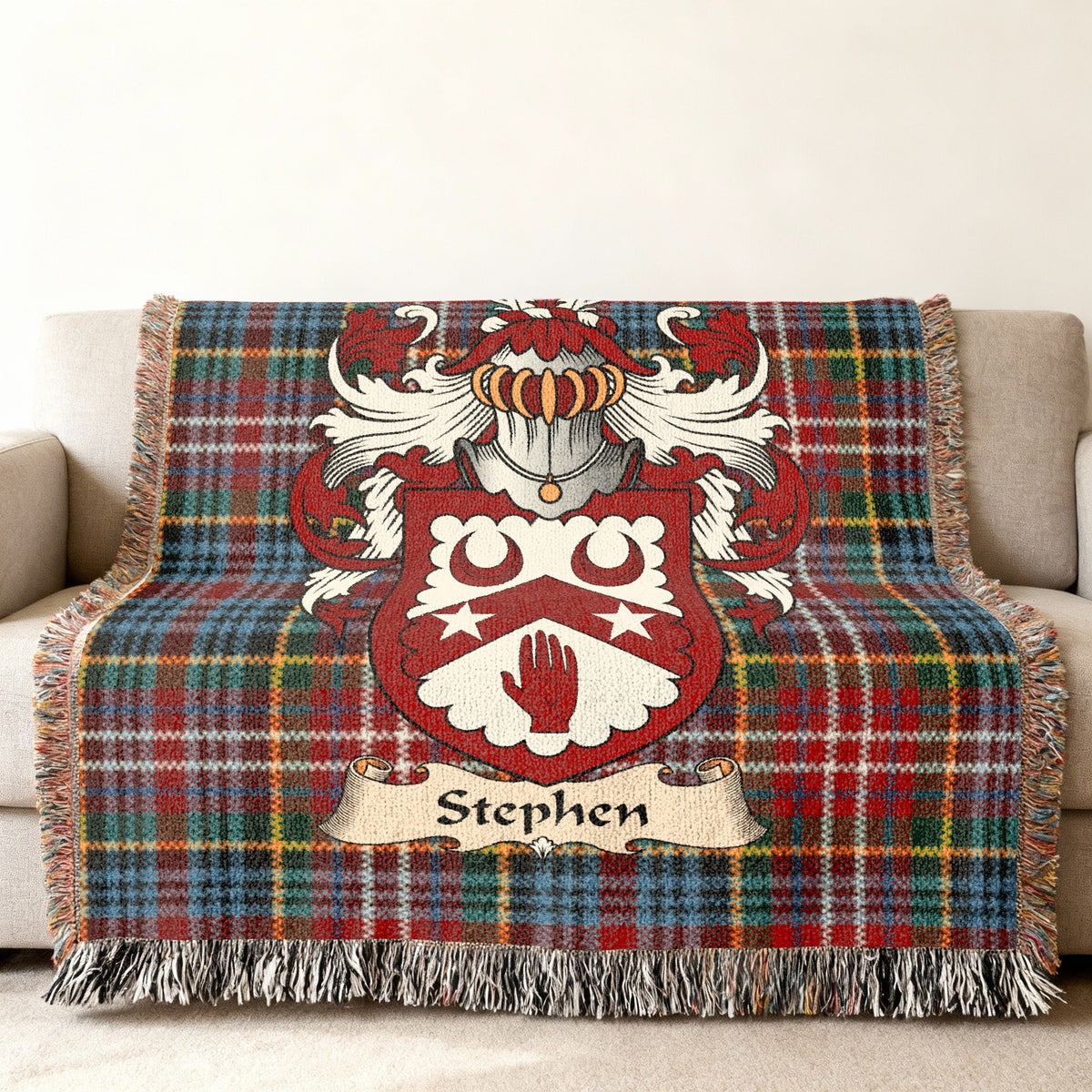 Stephen surname heritage design on a woven blanket