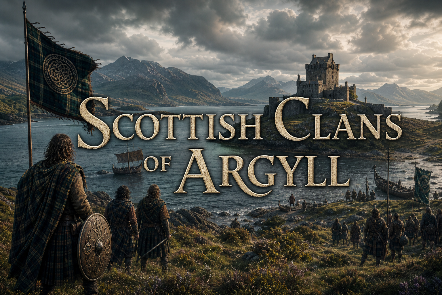 Scottish clans of Argyll shown through rugged sea lochs, Highland castles, coastal mountains, and west coast clan heritage