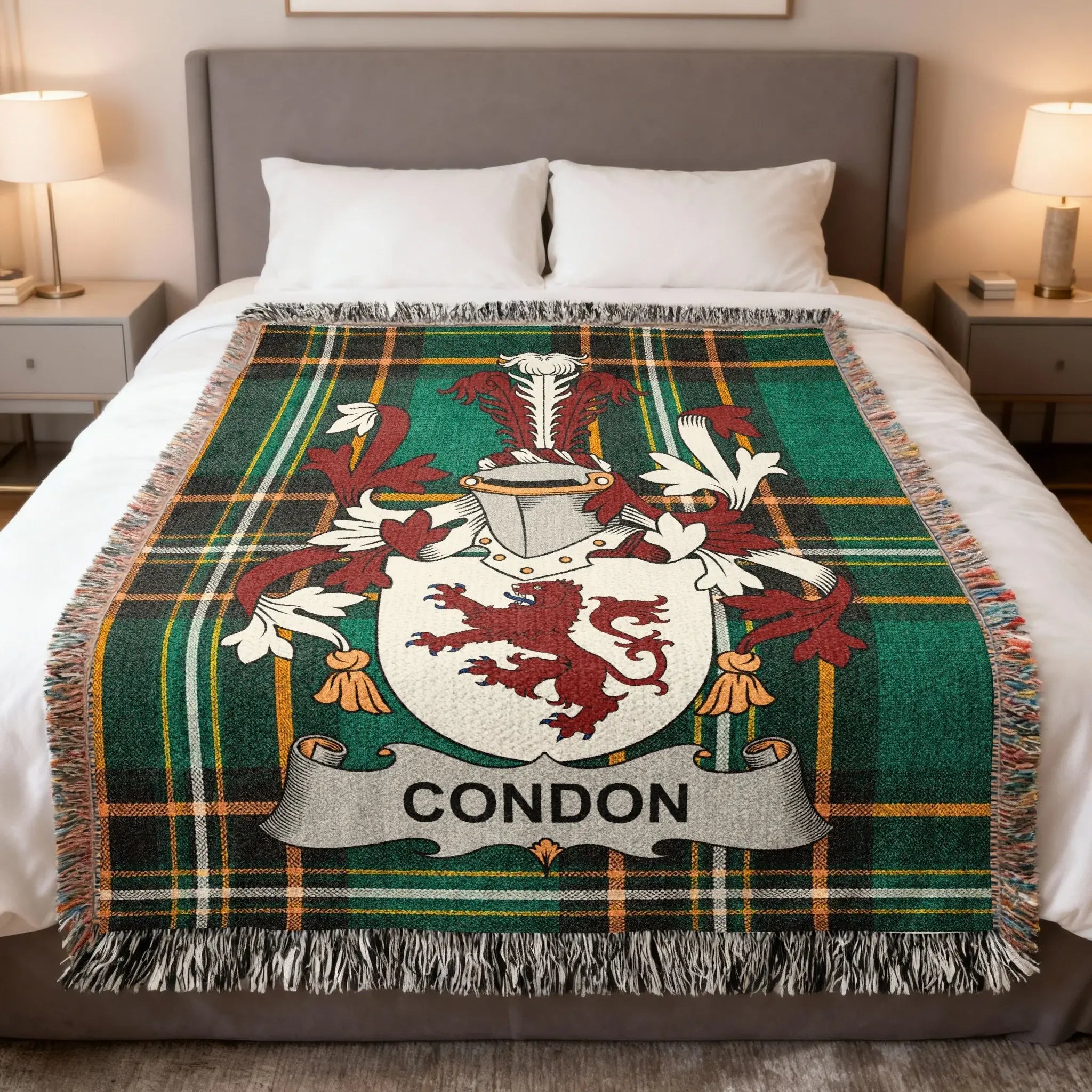 Condon Irish heritage woven blanket - celebrating the Norman de Condun origins and County Cork heritage of the Condon family