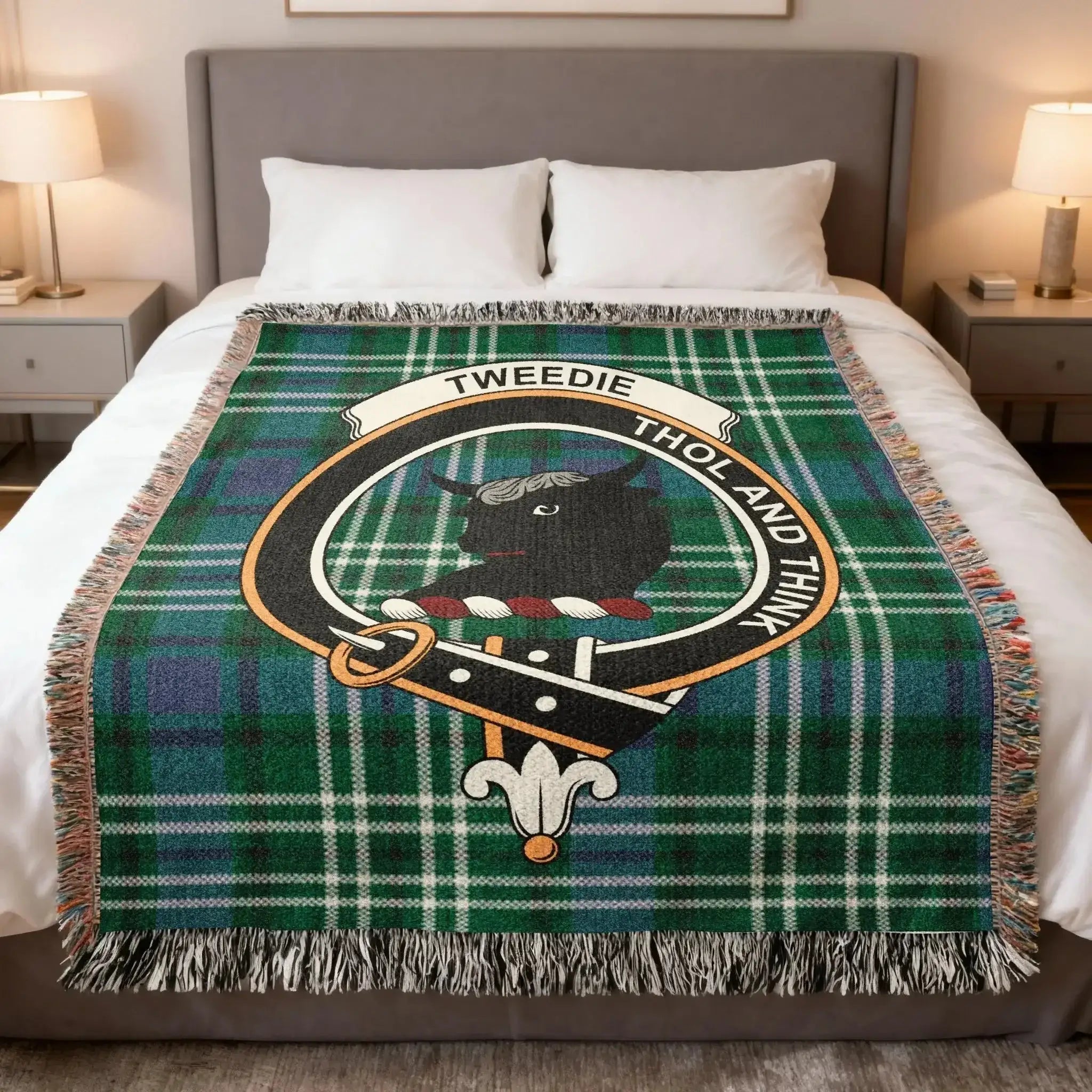 Tweedie clan tartan & creste with motto