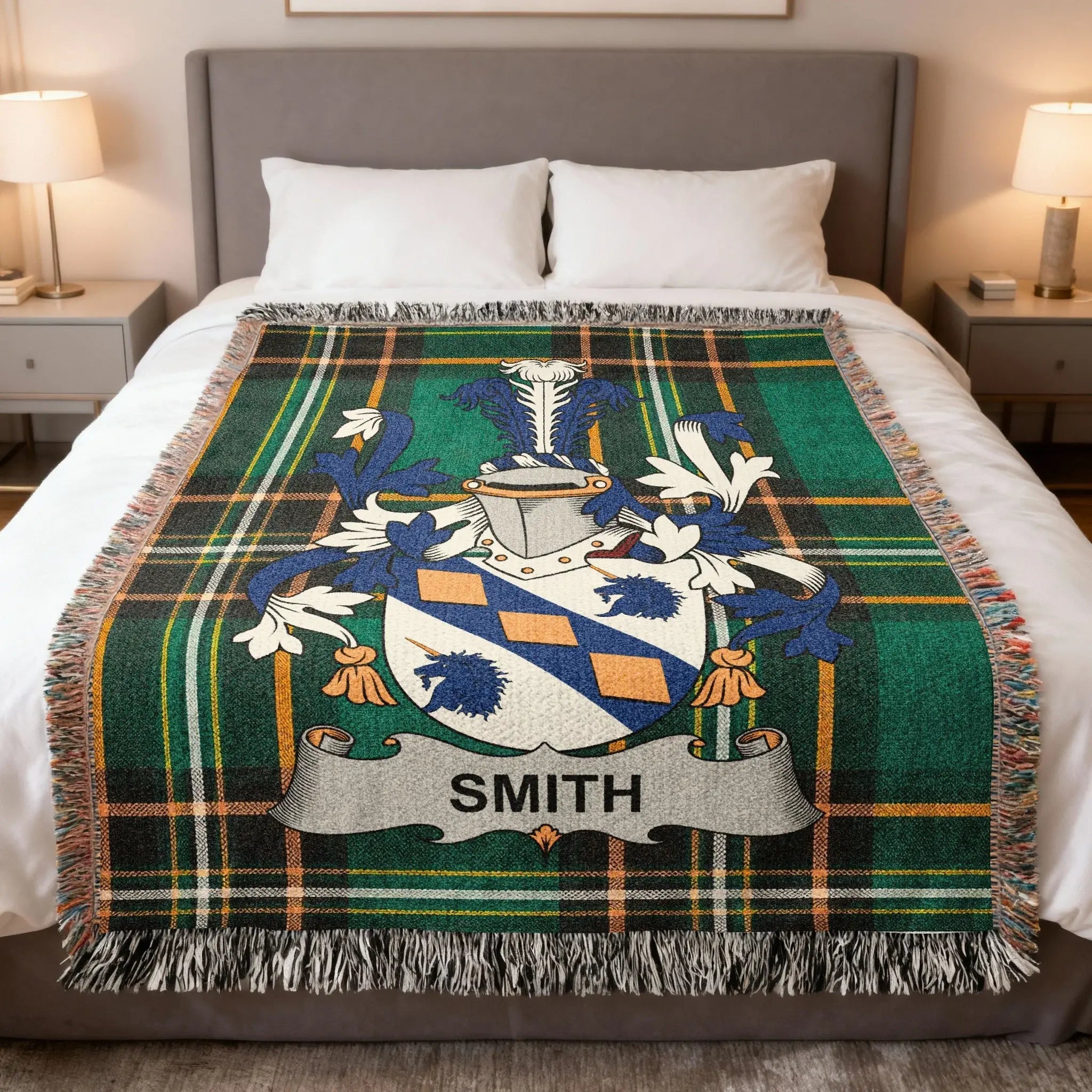 Smith Irish heritage woven blanket — celebrating the Mac Gabhann and settler origins of the Smith family in Ireland