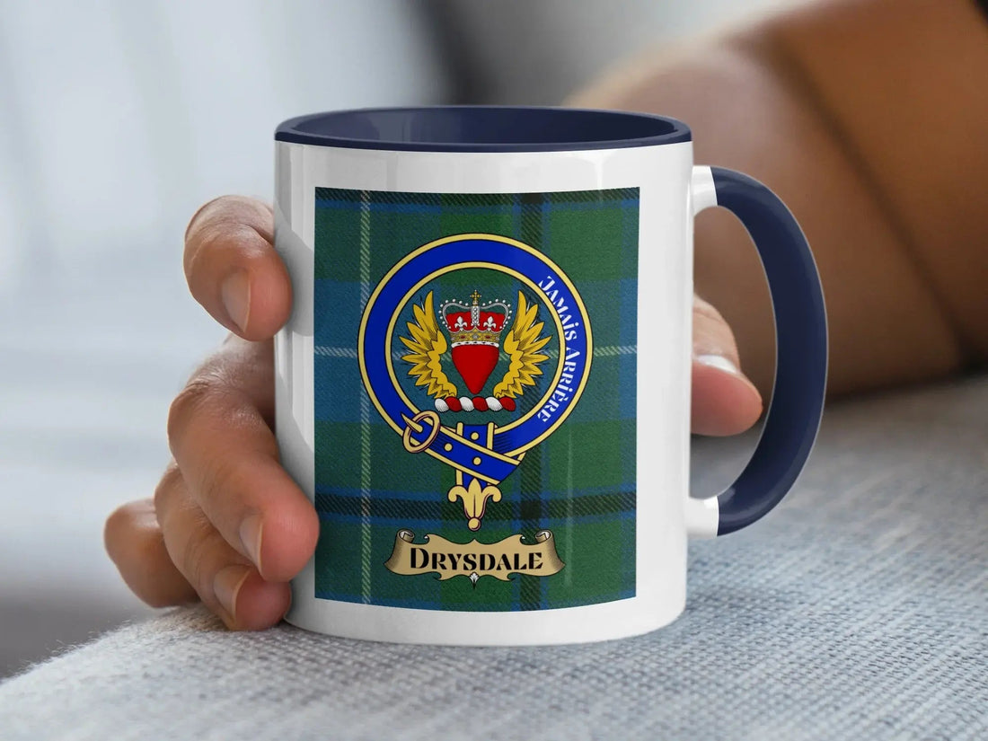 Drysdale family crest mug, a Dumfriesshire Scottish heritage gift
