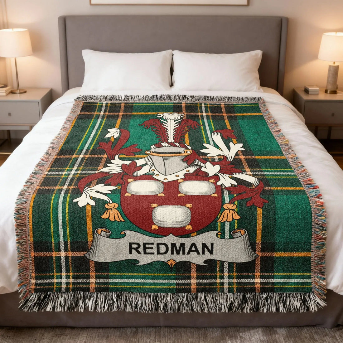 Redman surname Irish heritage woven blanket