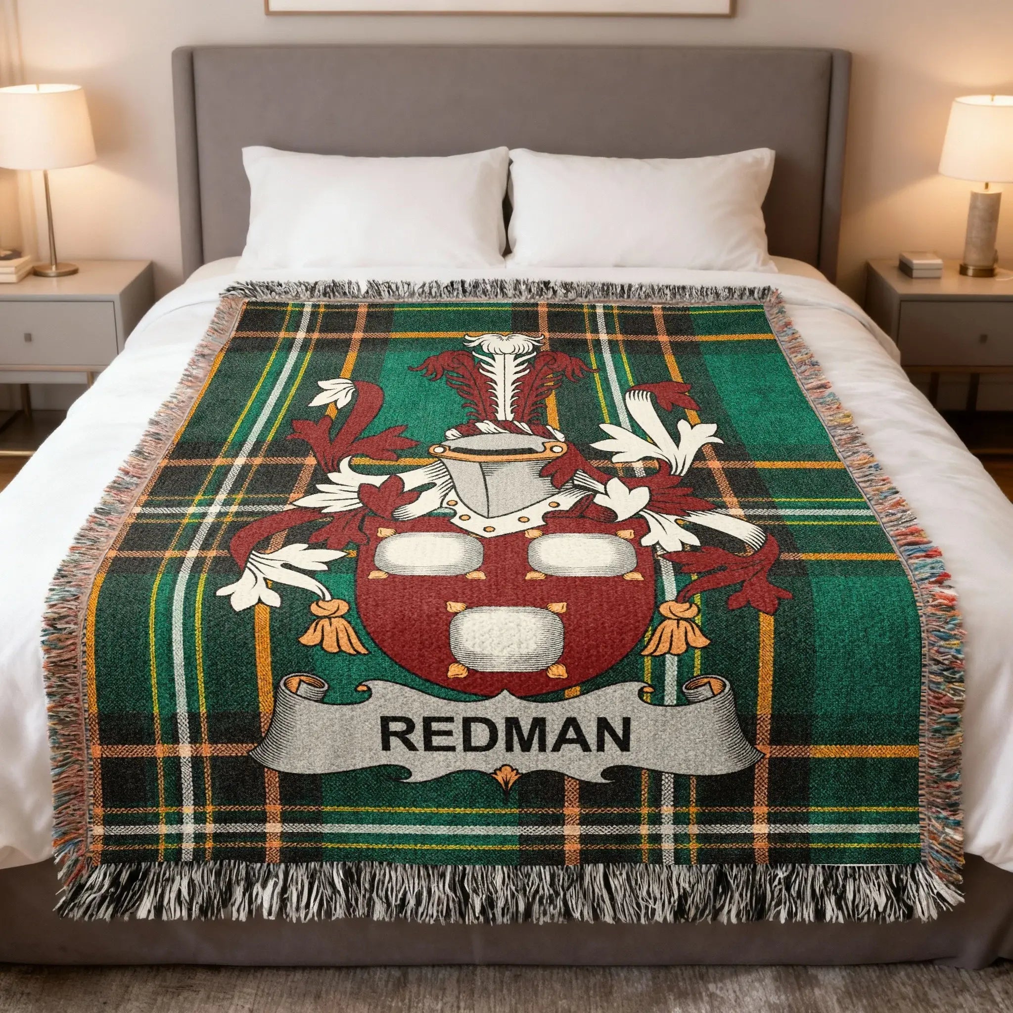 Redman surname Irish heritage woven blanket