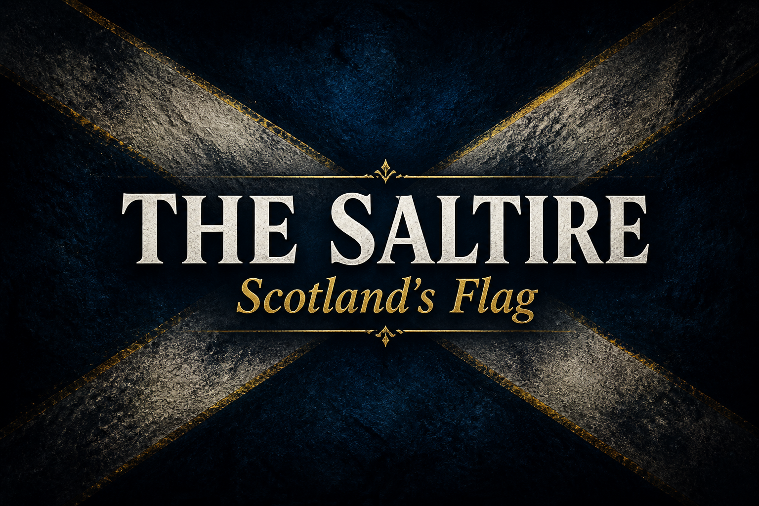 The Saltire, Scotland's white Saint Andrew's cross, on a weathered navy-blue flag background