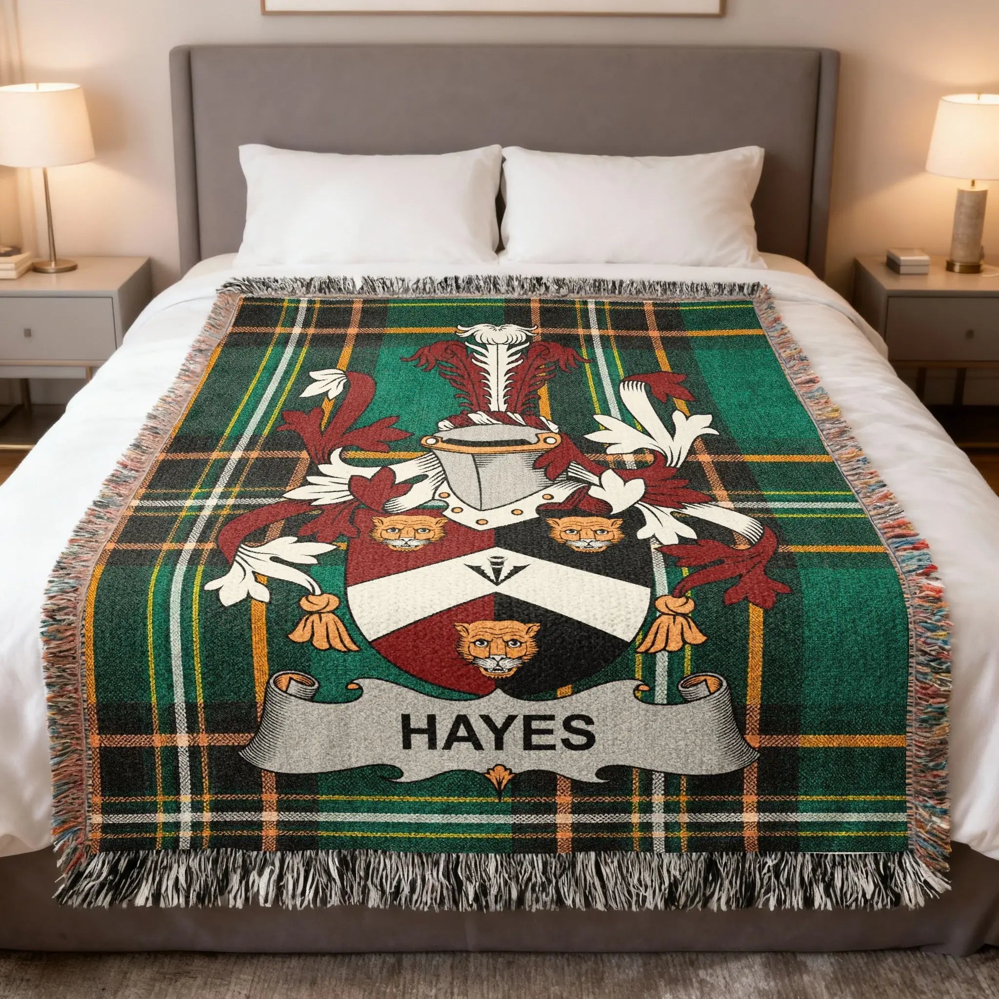 Hayes Irish heritage surname woven blanket — celebrating the history, origins, and Ó hAodha heritage of one of Munster's most enduring Gaelic surname families