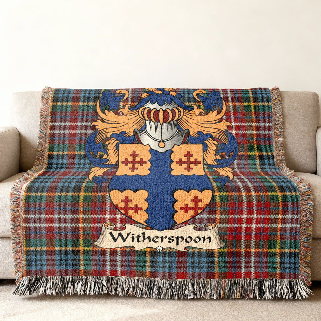 Witherspoon surname heritage design on a woven blanket