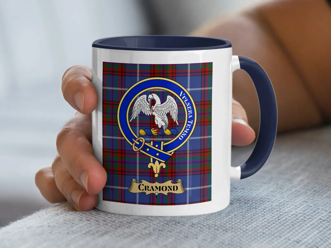 Cramond family crest mug, an Edinburgh and Firth of Forth Scottish heritage gift