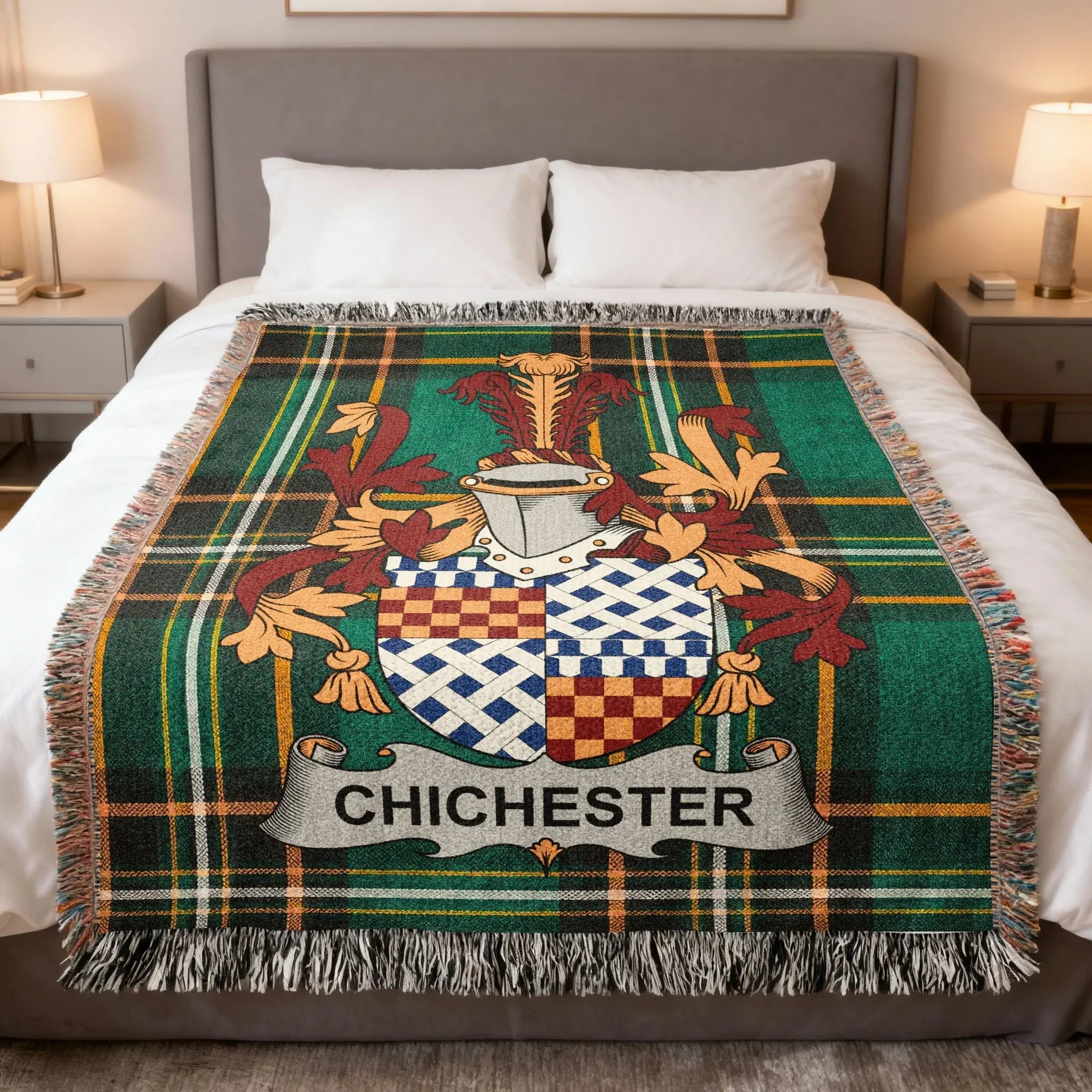 Chichester Irish heritage woven blanket — celebrating the settler origins and Ulster heritage of the Chichester family