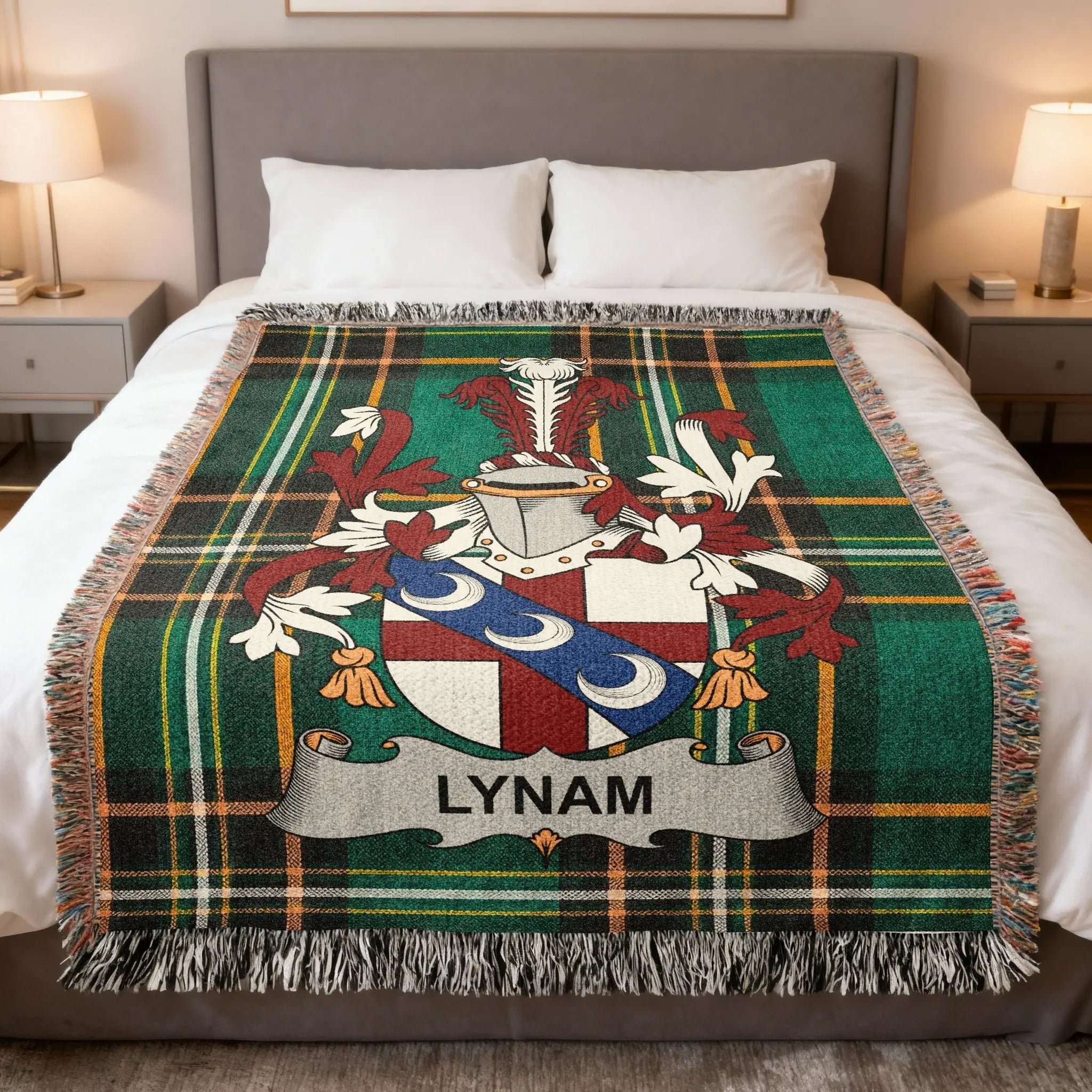 Lynam Irish heritage woven blanket — celebrating the O Laighnigh origins and midland heritage of the Lynam family
