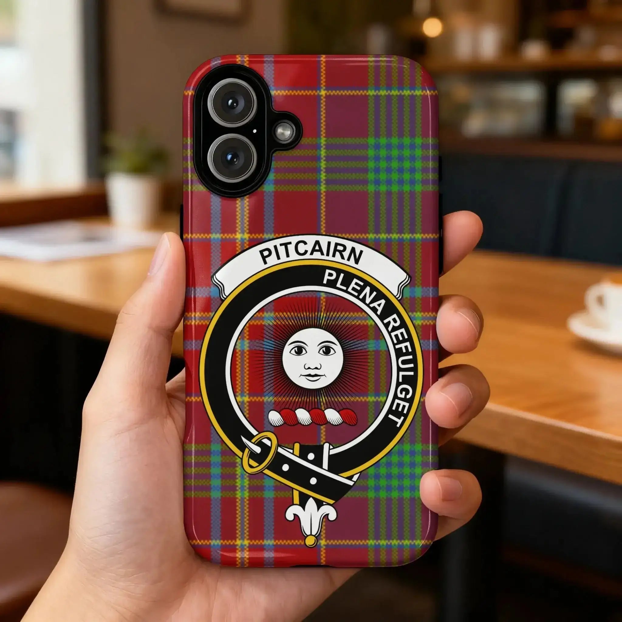 clan Pitcairn tartan and crest with motto