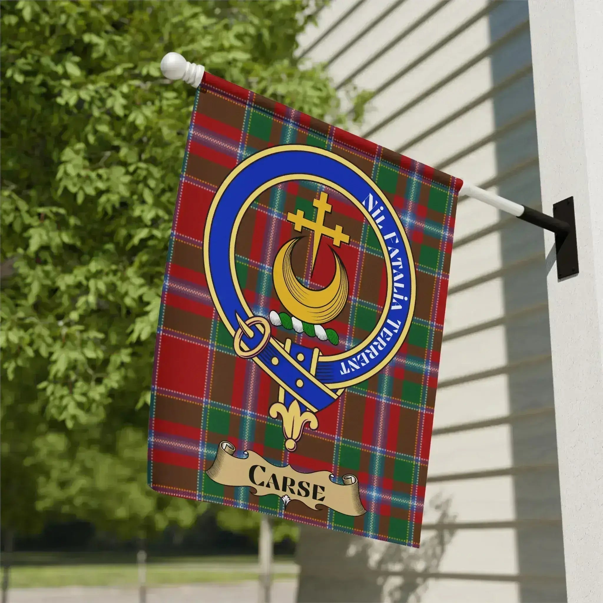 Carse family crest tartan garden flag, a Scottish heritage gift