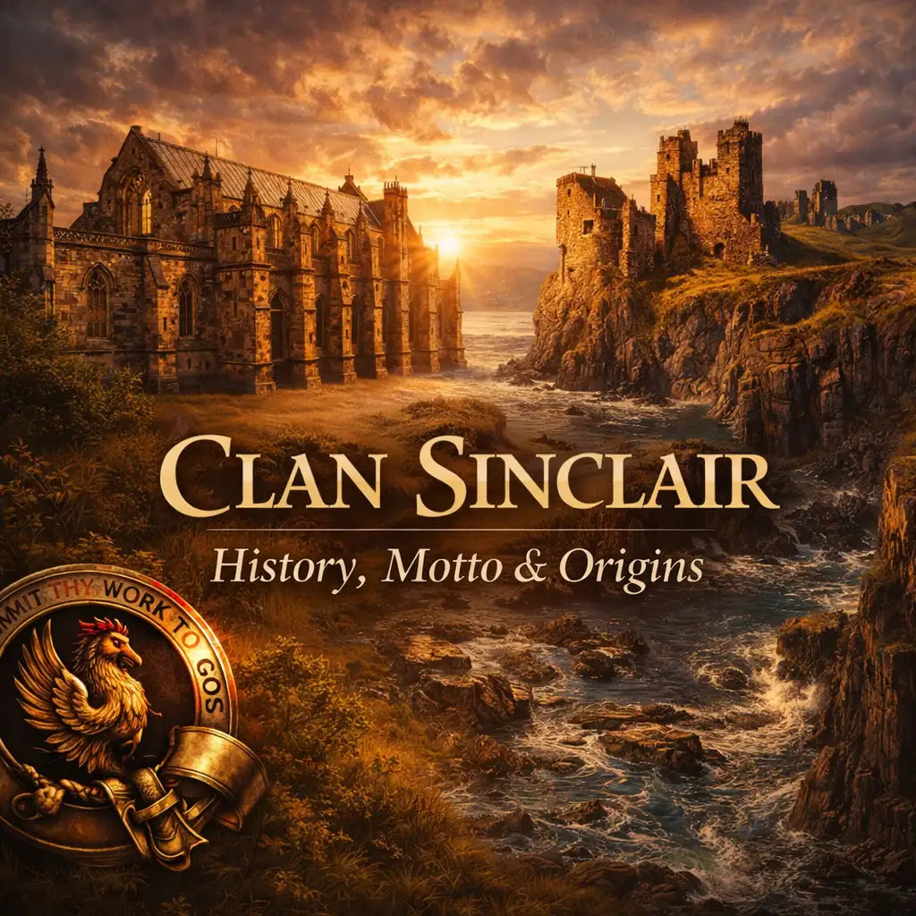 Clan Sinclair history blog hero image showing Rosslyn Chapel and Castle Sinclair Girnigoe representing Clan Sinclair heritage
