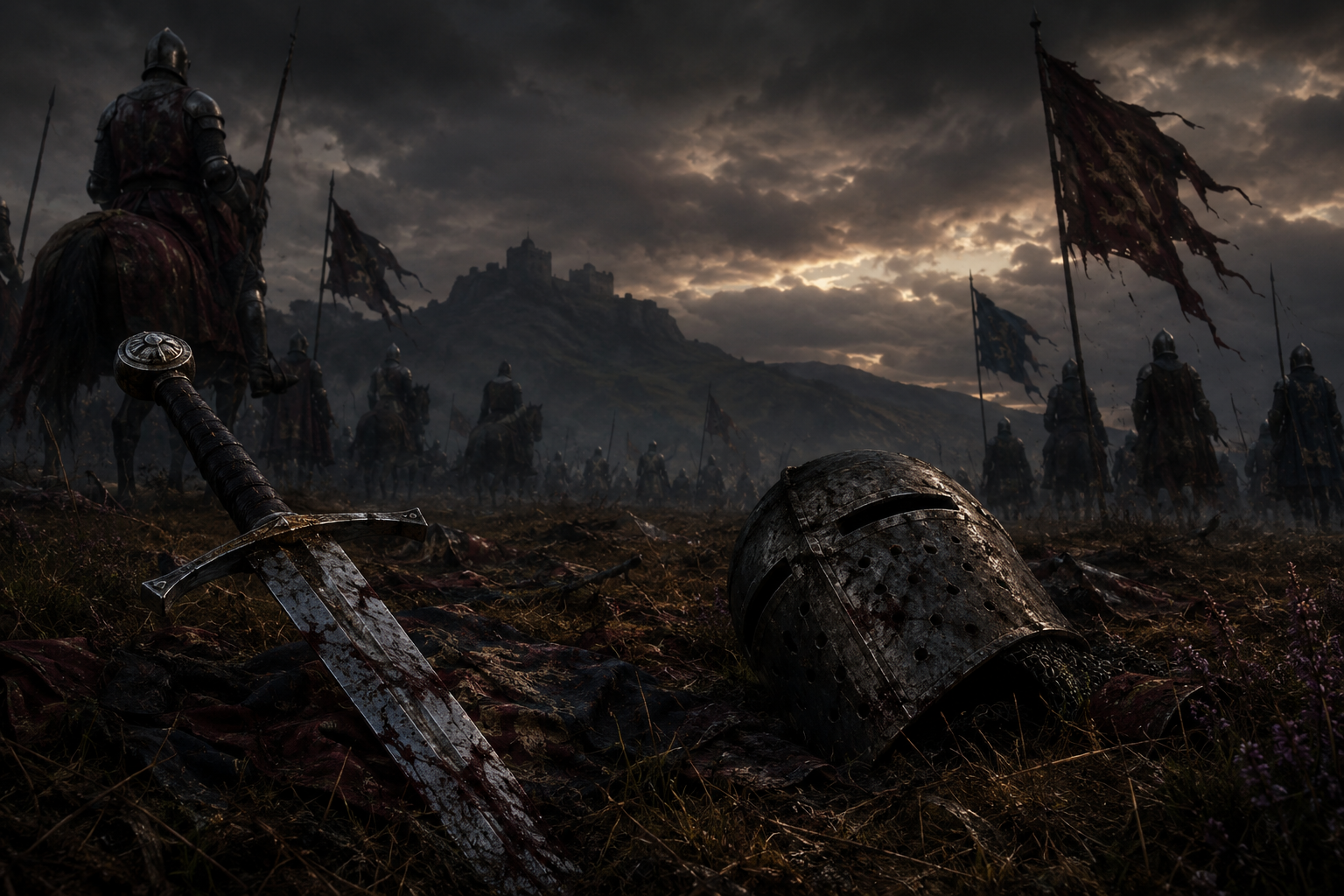 Battle of Sauchieburn 1488 — a fallen king's sword on a Scottish battlefield near Stirling, where James III was defeated and his son became James IV