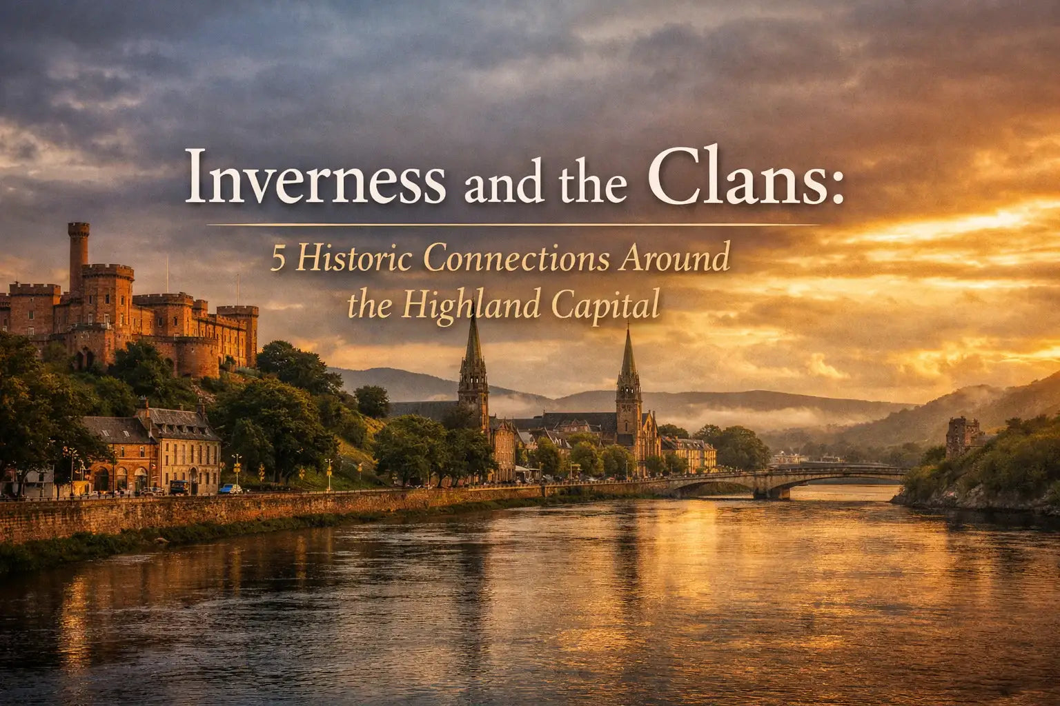 Inverness blog header image showing the River Ness at sunset with Inverness Castle, church spires