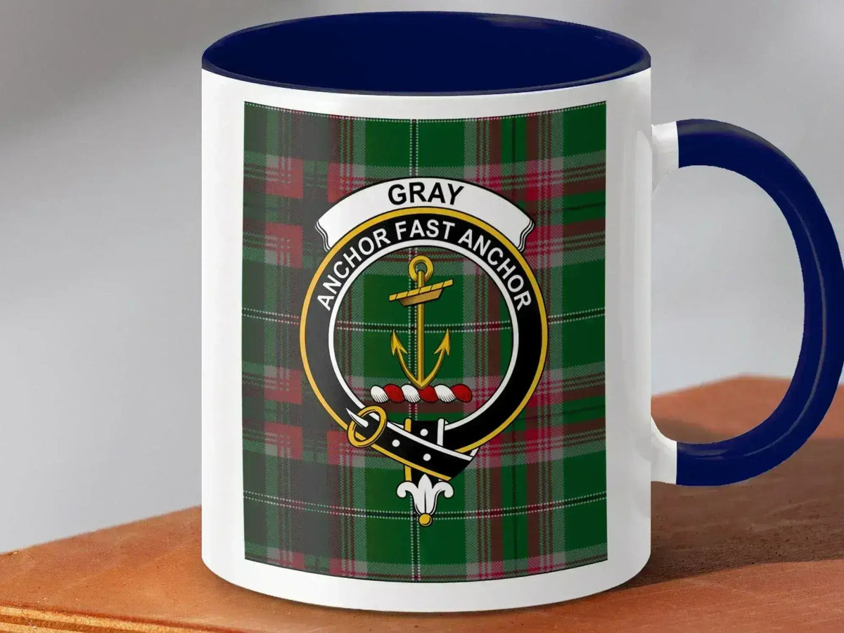 Choose-any-clan Scottish crest mug with a tartan background as a meaningful gift for Dad